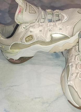 Кросівки жіночі skechers d'lites 3.0 air premium heritage бежеві із золотистими вставками