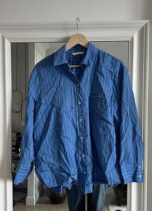 Сорочка жіноча zara синя в смужку, розмір xs, бавовна