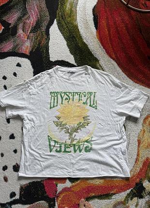 Футболка чоловіча zara «mystical views» біла, розмір l