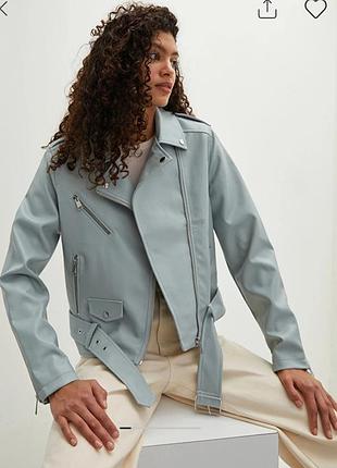 Куртка жіноча zara косуха з екошкіри блакитна l