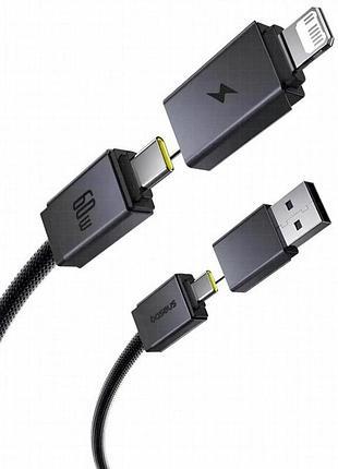 Дата кабель baseus versatile two-for-two usb/type-c to type-c/lightning 60w (1m) (cb000162) cosmic black 3