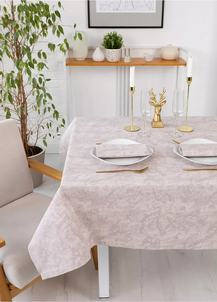 Скатерть водоотталкивающая тефлоновая мрамор бежевый 200х140