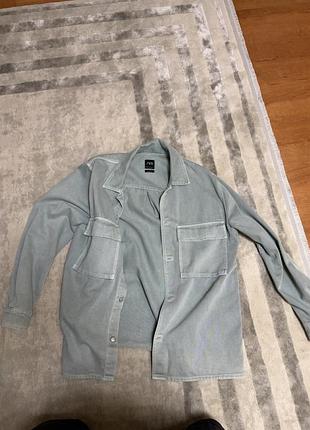 Чоловіча сорочка zara, l, 42, relaxed fit, м'ятного кольору