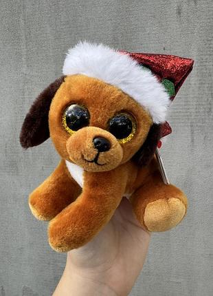 М'яка іграшка ty beanie boos — howlidays the dog (новорічне коричневе цуценя розміром 15 с...