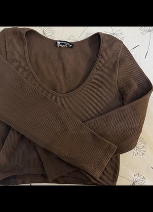 Коричневий вкорочений лонгслів zara 🤎