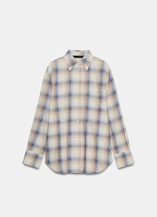 Картата сорочка zara oversize, бежево-блакитна