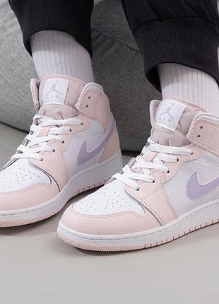 Air jordan 1 retro gs «pink wash»  женские кожаные кроссовки/кеды высокие