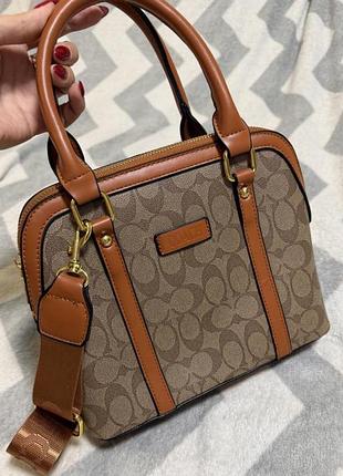Сумка жіноча coach коричнева з монограмою