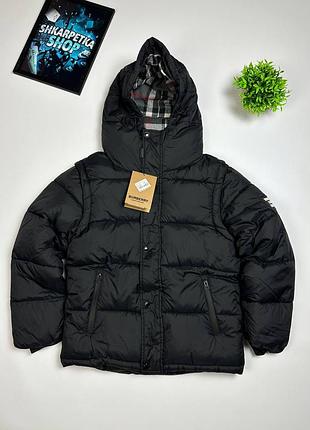 Зимний пуховик burberry london england / burberry jacket / мужской пуховик барбери / брендовая куртка burberry / черный пуховик burberry с капюшоном