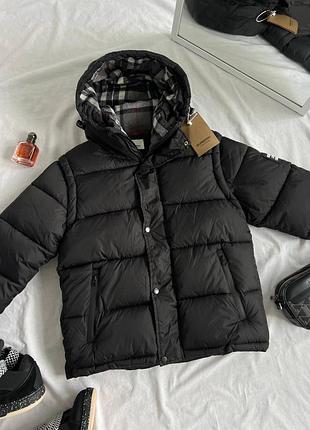 Брендовый зимний пуховик burberry london england / burberry winter jacket / черная дутая куртка burberry / пуховик burberry с капюшоном / мужская курт