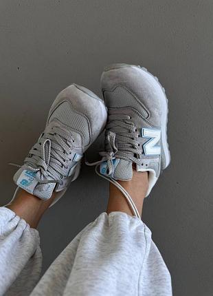 Кросівки жіночі new balance 574 світло-сірий/блакитний, розміри 36-41, замша, шкіра