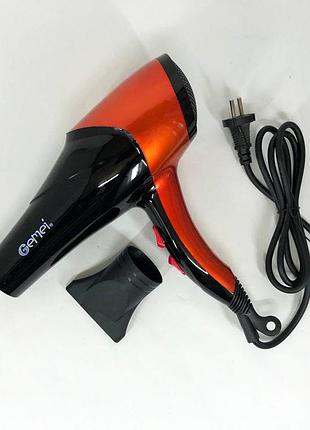 Фен с мощным мотором gemei gm-1766 2600вт, удобный надежный фен для волос, электрофен с насадками ym-42