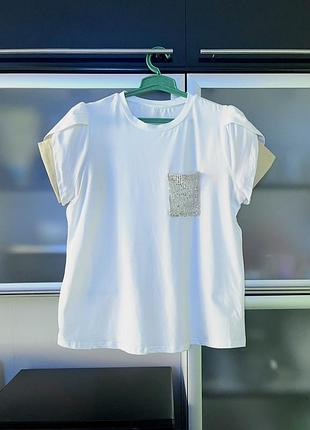 Shein нова котонова футболка з кишенею в паєтках
