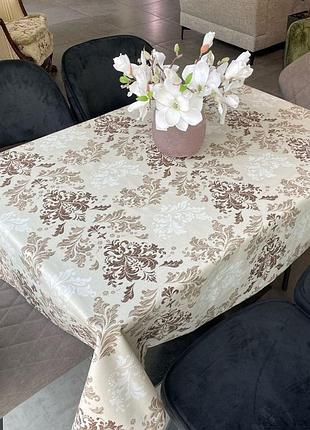Скатертина тефлонова водовідштовхувальна вензель коричнева 240х140