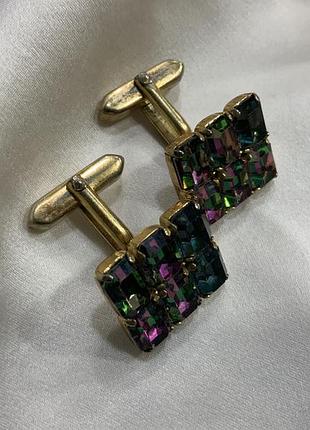 ✨👔 винтажные запонки с кристаллами аврора бореалис ab aurora borealis хамелеон изумрудные хамелеоны 👔✨