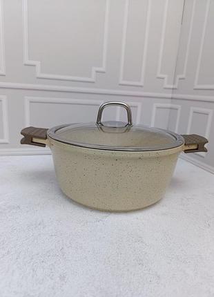Каструля master koch mk 7350-22-w з мармуровим антипригарним покриттям 22 см 2.5 л молочний