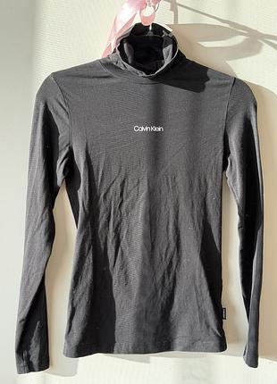 Оригінал жіноча водолазка лонгслів calvin klein чорна бавовняна