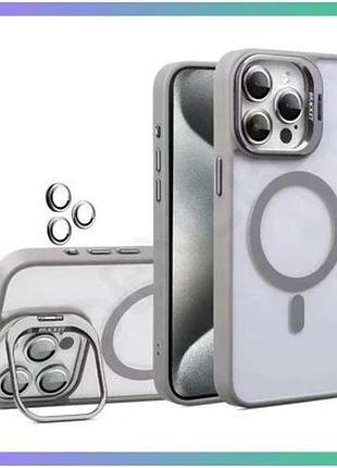 Чехол magsafe для apple iphone 14 с подставкой и защитой для камеры светло-серый для смартфонов sku_27 sku_stcom_2710000295037