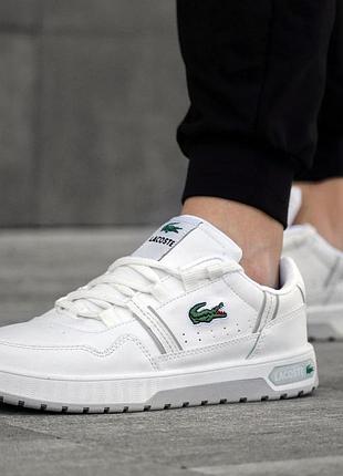 Мужские кроссовки lacoste t-clip белые качественные кроссы из натуральной кожи осень весна лакосте т клип 41