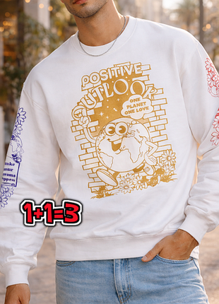 🎁1+1=3 стильный белый мужской свитшот, на флисе размер 44 - 46