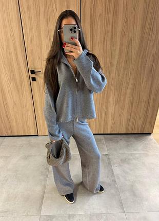 Накладной платеж ❤ 50% вискоза турецкий вязаный костюм кофта кардиган на молнии и штаны палаццо