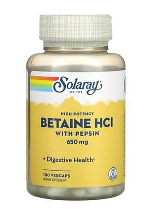 Solaray high potency betaine hcl with pepsin 650 mg 100 капсул