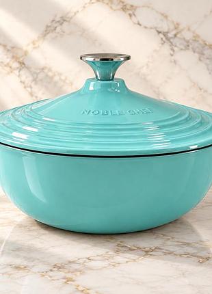 Сотейник чугунный эмалированный 26 см голубой / котел с крышкой / кастрюля-котел 3л