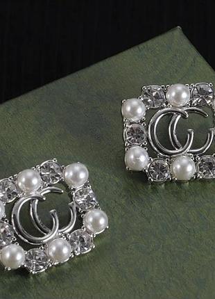 Сережки-пусети gucci gg з перлами та кристалами люкс якість