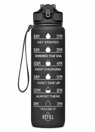 Бутылка для воды apx 1000 мл, мотивационная, tritan bpa free, черная, для спорта и ежедневного использования