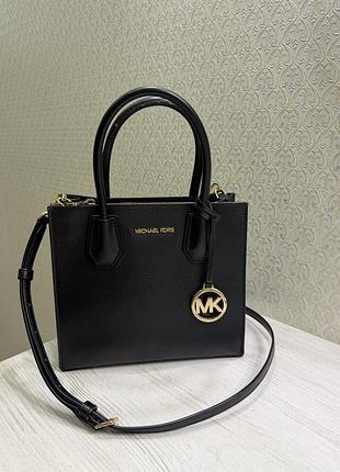 Сумка жіноча michael kors mercer medium leather crossbody чорна шкіряна