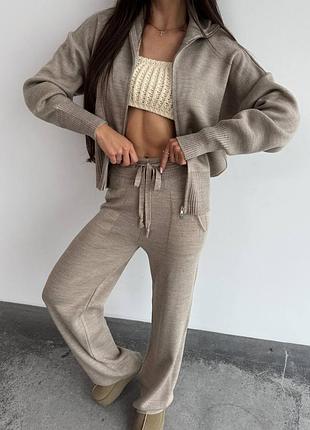 Накладной платеж ❤ 50% хлопок турецкий вязаный оверсайз костюм кофта кардиган на двойной молнии и брюки