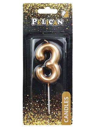 Свічка для торта pelican " " золото 6см