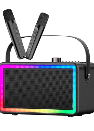 Бездротова портативна караоке система на два мікрофони sdrd sp500 bluetooth колонка з led підсвічуванням + 3d звуком ехо ефектом