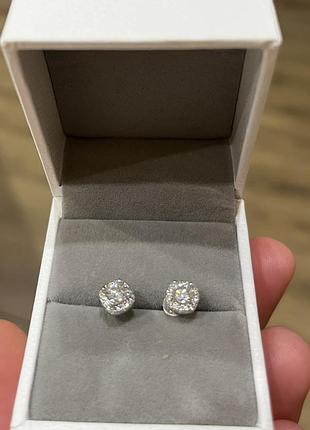 Сережки жіночі срібні з муасанітом 0,4 ct d vvs1 gra 4×4 мм