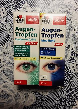 Краплі для очей doppelherz aktiv hyaluron 0,4% extra та blue light duo, 10 мл