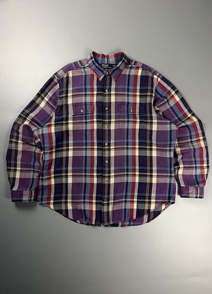 Сорочка polo by ralph lauren plaid linen silk elbow patches shirt xxl