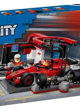 Конструктор lego city пит-стоп и пот-экипаж f1 с болидом ferrari