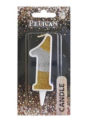 Свічка для торта цифра " " срібно- золота 7см, tm pelican