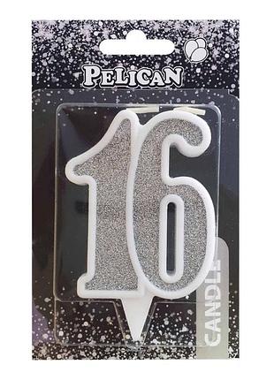 Свічка для торта цифра " " срібло 7см, tm pelican