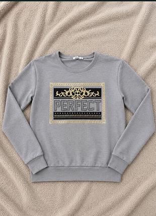 Лонгслів жіночий сірий з принтом perfect