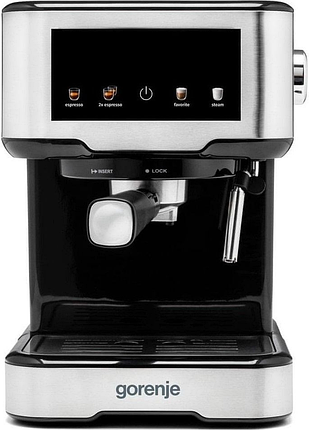 Кофеварка gorenje рожковая 1.5 л, молотая, ручной капучинатор, нерж