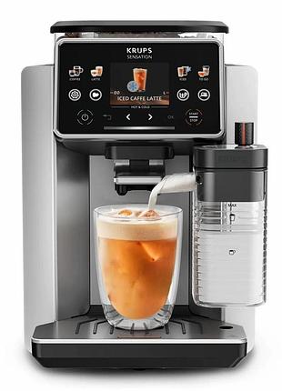 Кофемашина krups sensation elite hot & cold 1.7л, зерно, автомат.капучинатор, авторецепти - 30, серый