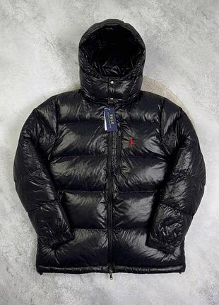 Мужской глянцевый пуховик polo ralph lauren черная зимняя куртка поло