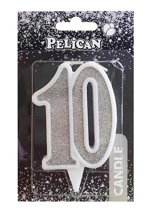 Свічка для торта цифра " " срібло 7см, tm pelican