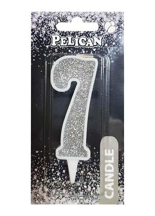 Свічка для торта цифра " " срібло 7см, tm pelican
