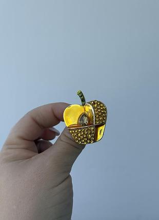Брошка яблуко 🍎 жовте матко емаль камінці