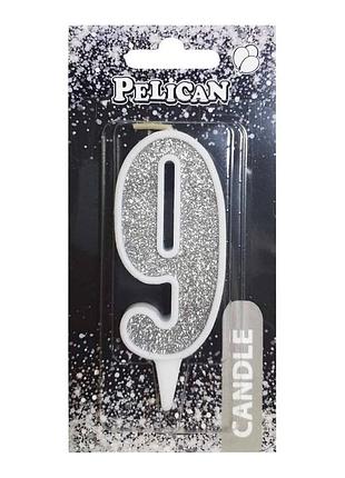 Свічка для торта цифра " " срібло 7см, tm pelican