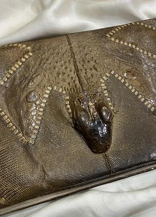 ✨🐊 редкий винтажный клатч папка 1920-1930 риз из натуральной кожи варана и крокодила с головой рептилии drgm 🐊✨