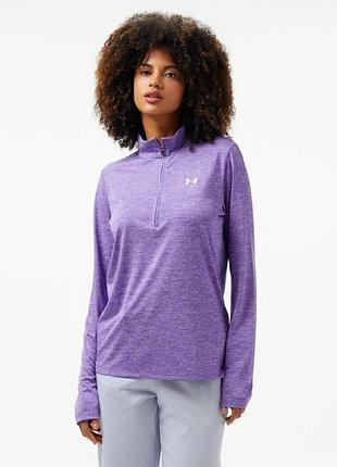 Спортивний лонгслів under armour tech 1/2 zip (фіолетовий меланж, розмір l, новий з биркою)