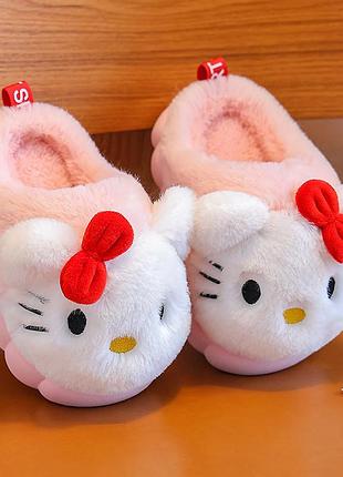 Пушистые тапочки hello kitty розовые, тёплые домашние без задника, 31 размер (10756) 31